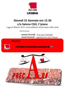 Precari della scuola, incontro pubblico giovedí 31 gennaio alle ore 15.30 presso la sede Cgil di Livorno