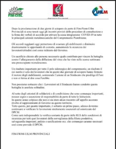CASSA INTEGRAZIONE COVID-19 IN TUTTE LE PRINCIPALI AZIENDE METALMECCANICHE DEL COMPRENSORIO PIOMBINESE
