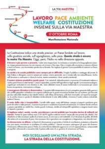LAVORO, PACE, AMBIENTE, WELFARE, COSTITUZIONE: INSIEME SULLA VIA MAESTRA. 17 OTTOBRE MANIFESTAZIONE NAZIONALE A ROMA item-thumbnail