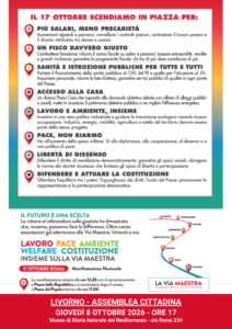 LIVORNO, GIOVEDÌ 8 OTTOBRE AL MUSEO DI STORIA NATURALE ASSEMBLEA CITTADINA IN VISTA DELLA MANIFESTAZIONE NAZIONALE A ROMA DELLA VIA MAESTRA item-thumbnail