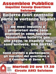 “BOLLETTE FUORI CONTROLLO, PARTE LA VERTENZA LEGALE”: MARTEDÌ 20 OTTOBRE ASSEMBLEA SUNIA-CGIL CON INQUILINI CASALP DEL QUARTIERE SALVIANO item-thumbnail